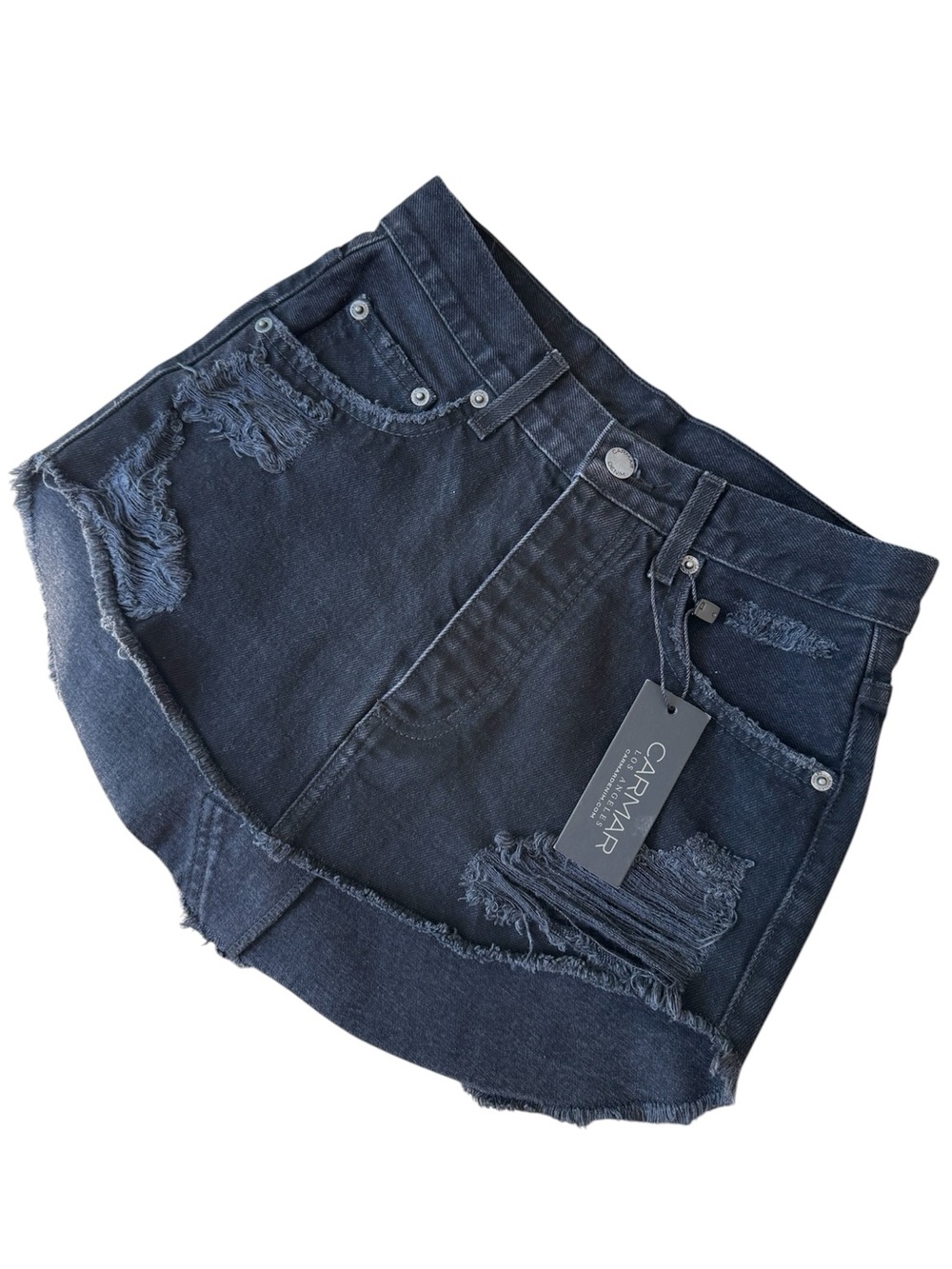 Carmar Black Distressed Denim Mini Skirt NWT Size 24.